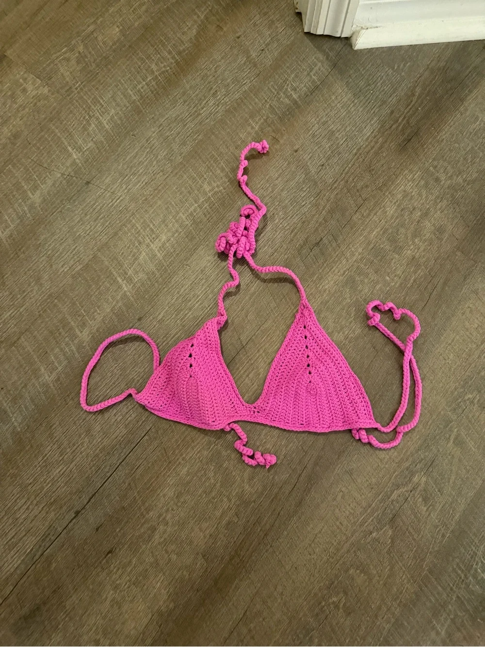SKIMS Crochet Swim Triangle Bikini Top - Pink